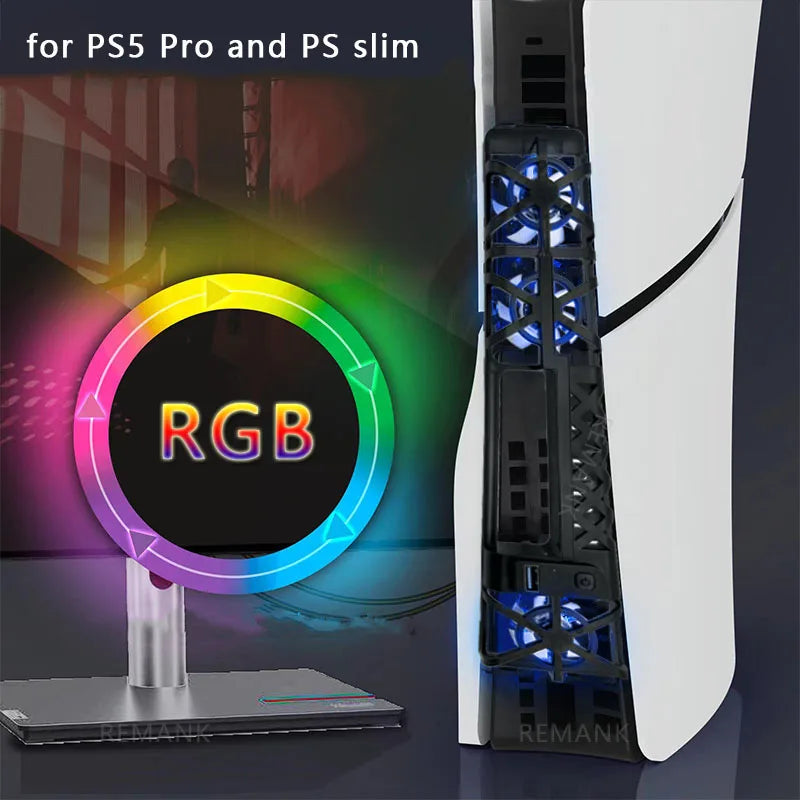 For PS5 Pro PS5 Cooling Fan Intelligent Temperature Control System RGB Lighting Silent External Cooler Game Console Accessories