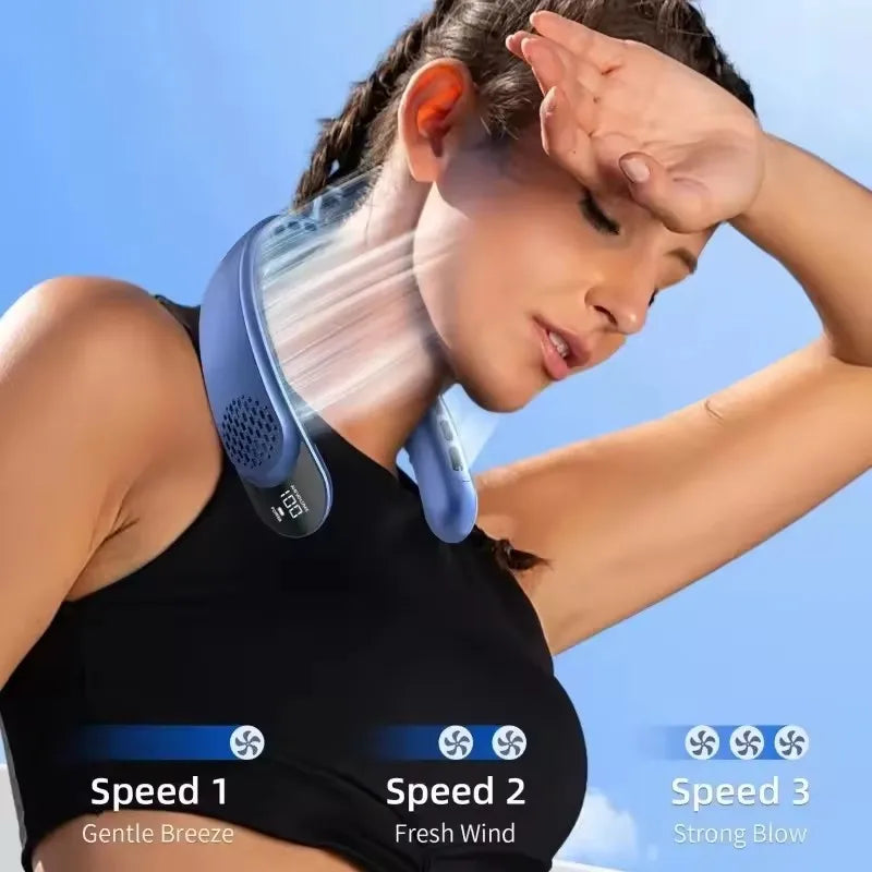 Wearable Digital Display Neck Fan 360° Cooling Bladeless Personal Portable Fan 4000mAh USB Rechargeable Cooler Ventilador Fans