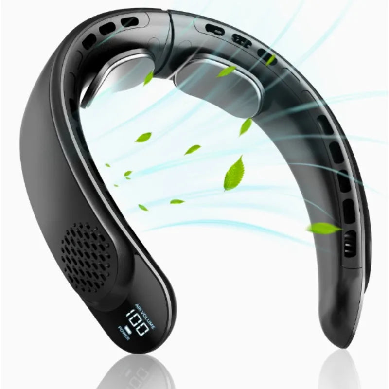 Wearable Digital Display Neck Fan 360° Cooling Bladeless Personal Portable Fan 4000mAh USB Rechargeable Cooler Ventilador Fans