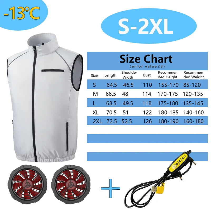 Summer Cooling Fan Workwear, Unisex Short-Sleeve Outdoor Sun Protection Cooling Vest with Built-in Fans