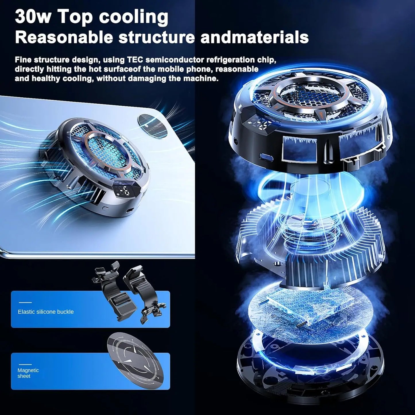 Magnetic Tablet Cooler Phone Cooling Fan with Back Clip for IPad Radiator 3.93inch Universal Tablet Gaming Mobile Game Radiator