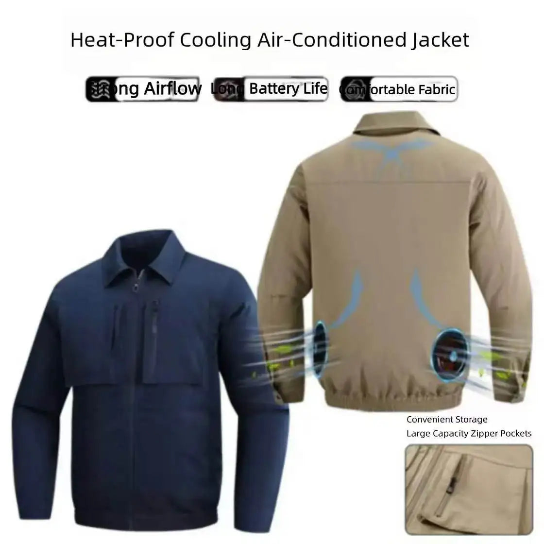 New men's smart cooling workwear with built-in fans, 360° circulating airflow, lightweight and breathable, suitable for hiking,