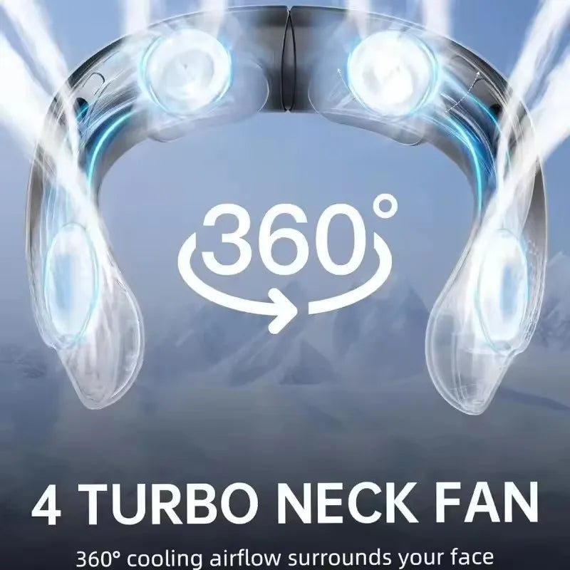 Wearable Digital Display Neck Fan 360° Cooling Bladeless Personal Portable Fan 4000mAh USB Rechargeable Cooler Ventilador Fans
