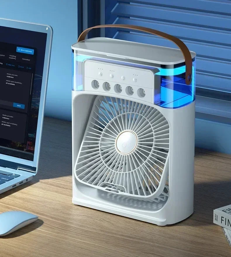Cooling Fan 3 In 1 Portable Desktop Humidifier USB Mini Air Conditioners Night Light Water Mist For Home, Office , Outdoor Amagi