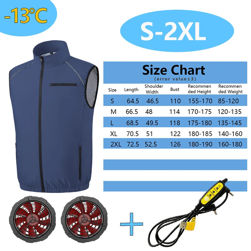 Summer Cooling Fan Workwear, Unisex Short-Sleeve Outdoor Sun Protection Cooling Vest with Built-in Fans