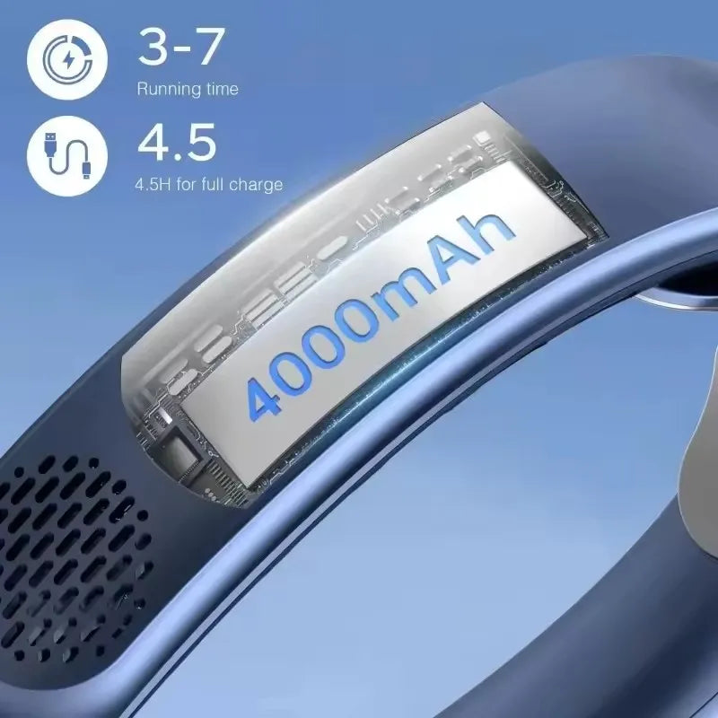 Wearable Digital Display Neck Fan 360° Cooling Bladeless Personal Portable Fan 4000mAh USB Rechargeable Cooler Ventilador Fans