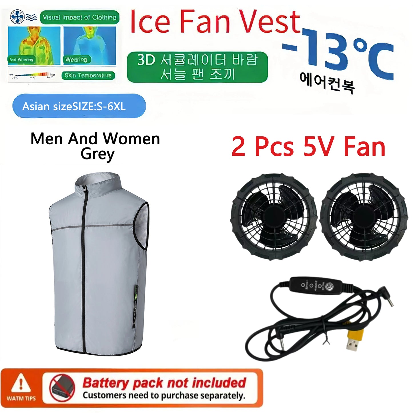 Summer Cooling Fan Vest Wearable Air Conditioner Sleeveless Jacket with USB Rechargeable Fans for Outdoor Tactical Fishing Work