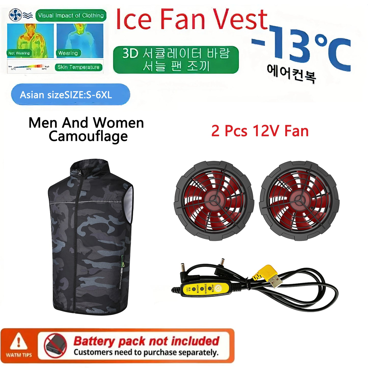 Summer Cooling Fan Vest Wearable Air Conditioner Sleeveless Jacket with USB Rechargeable Fans for Outdoor Tactical Fishing Work