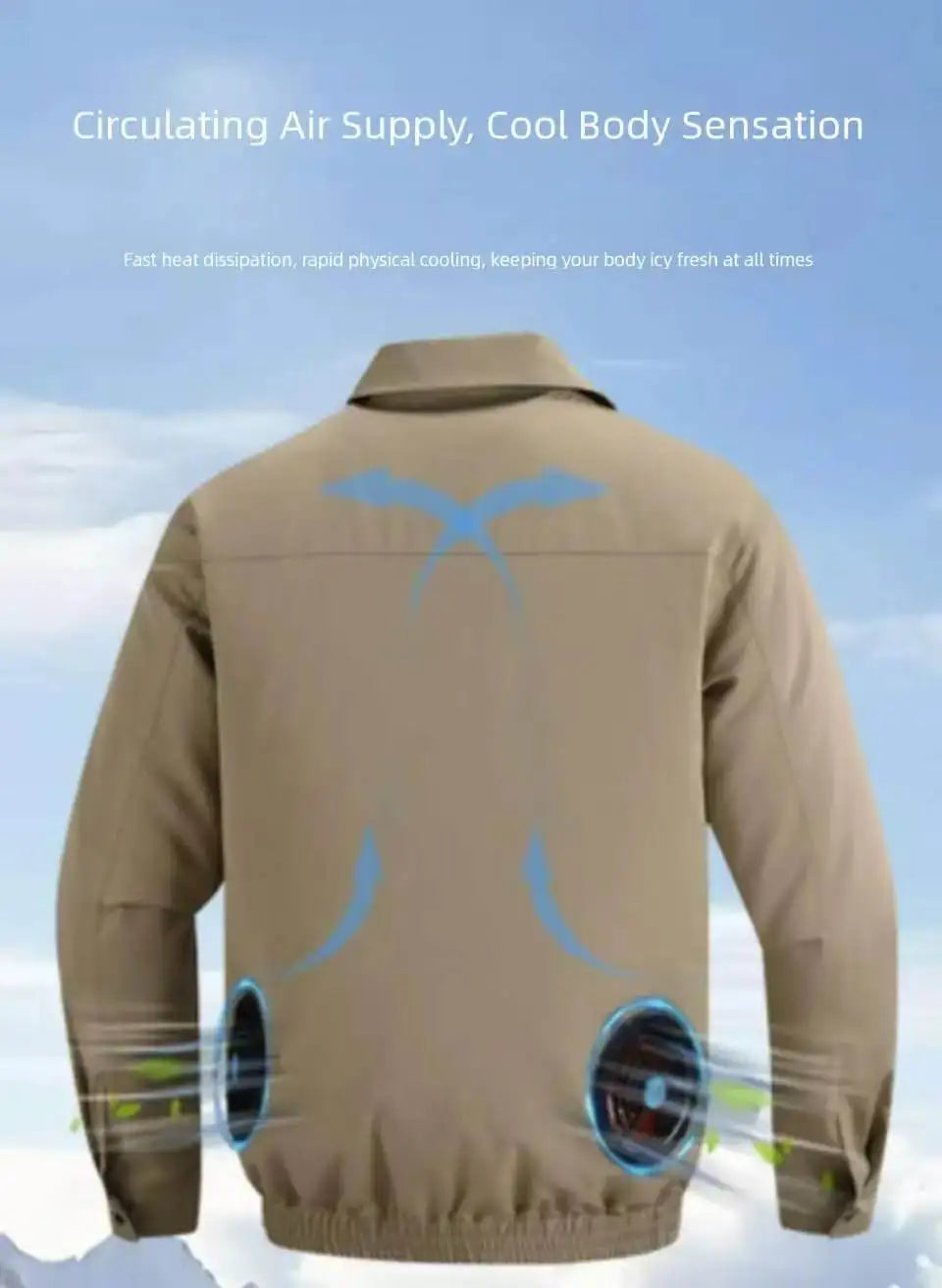 New men's smart cooling workwear with built-in fans, 360° circulating airflow, lightweight and breathable, suitable for hiking,