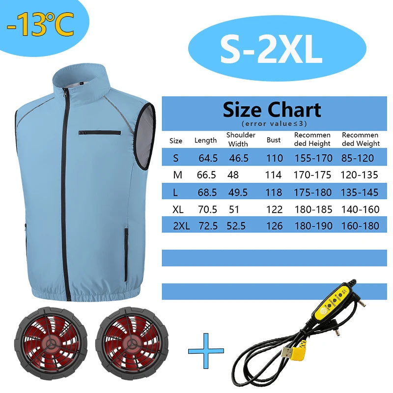 Summer Cooling Fan Workwear, Unisex Short-Sleeve Outdoor Sun Protection Cooling Vest with Built-in Fans