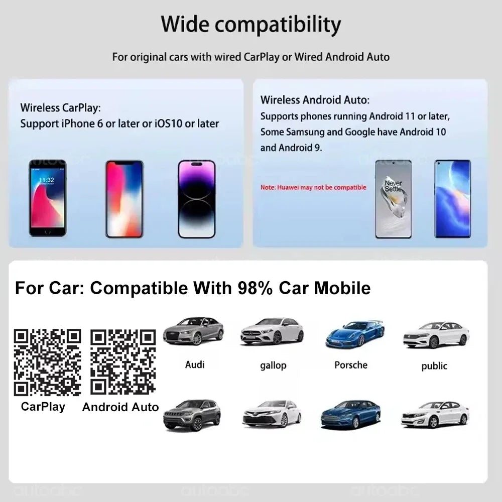 AUTOABC 2025 New 2 In 1 Wireless CarPlay Adapter Plug & Plug Auto Connect No Delay Converts Wired to Wireless
