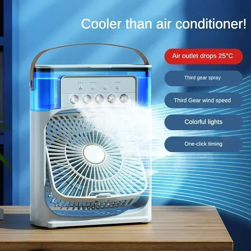 Cooling Fan 3 In 1 Portable Desktop Humidifier USB Mini Air Conditioners Night Light Water Mist For Home, Office , Outdoor Amagi