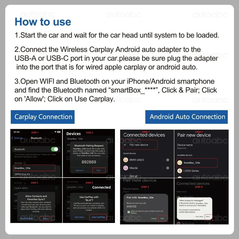 AUTOABC 2025 New 2 In 1 Wireless CarPlay Adapter Plug & Plug Auto Connect No Delay Converts Wired to Wireless