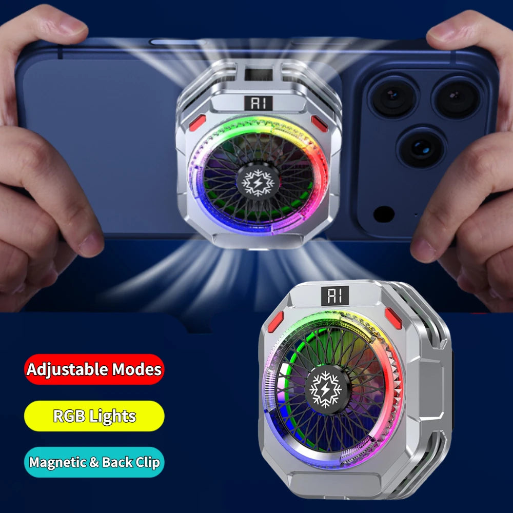 Magnetic Phone Cooler, Fast Heat Dissipator With Adjustable Modes & RGB Lights, AI Temperature Control, Phone Back Clip Radiator