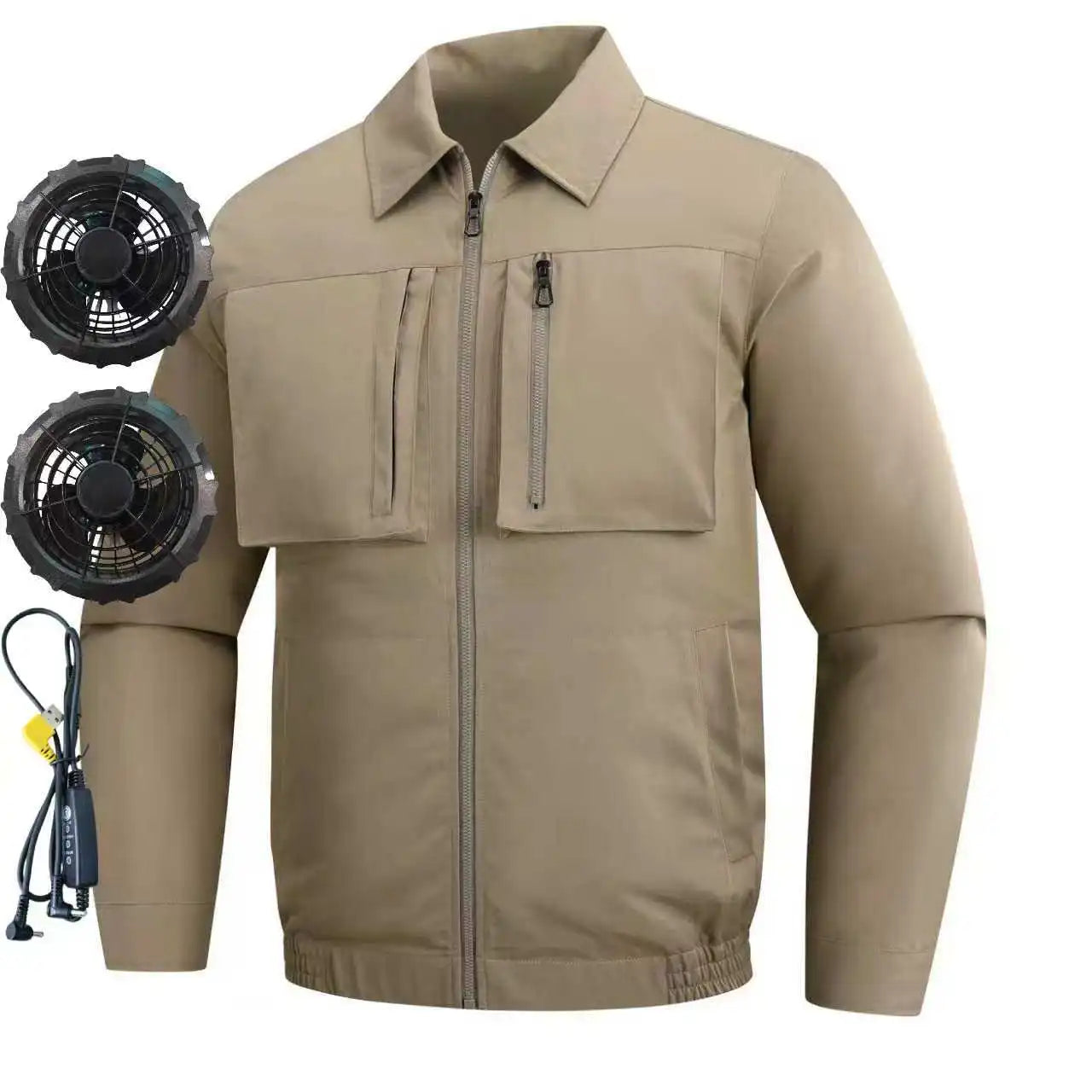 New men's smart cooling workwear with built-in fans, 360° circulating airflow, lightweight and breathable, suitable for hiking,