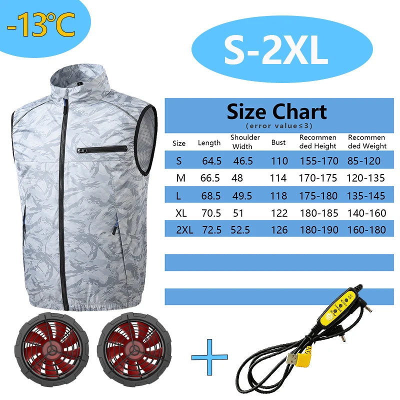Summer Cooling Fan Workwear, Unisex Short-Sleeve Outdoor Sun Protection Cooling Vest with Built-in Fans