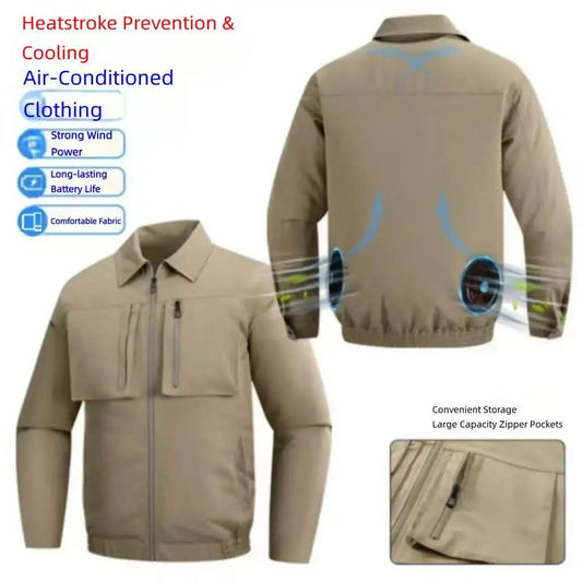 New men's smart cooling workwear with built-in fans, 360° circulating airflow, lightweight and breathable, suitable for hiking,